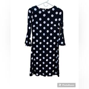 Tommy Hilfiger Womens Black Polka Dot Shift Bell Sleeve Dress Size 2